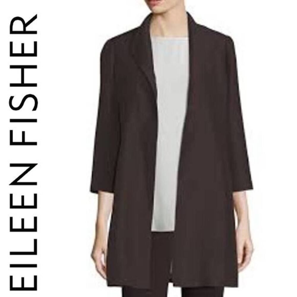 EILEEN FISHER Brown High-Collar Silk Ravine Jacket Size Small